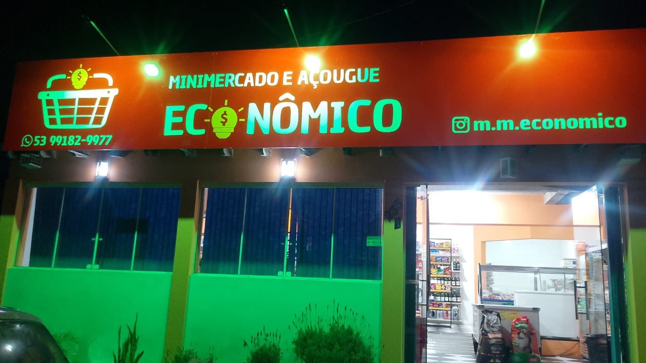 Minimercado Econômico - Fachada Iluminada por Fenix Comunicação Visual